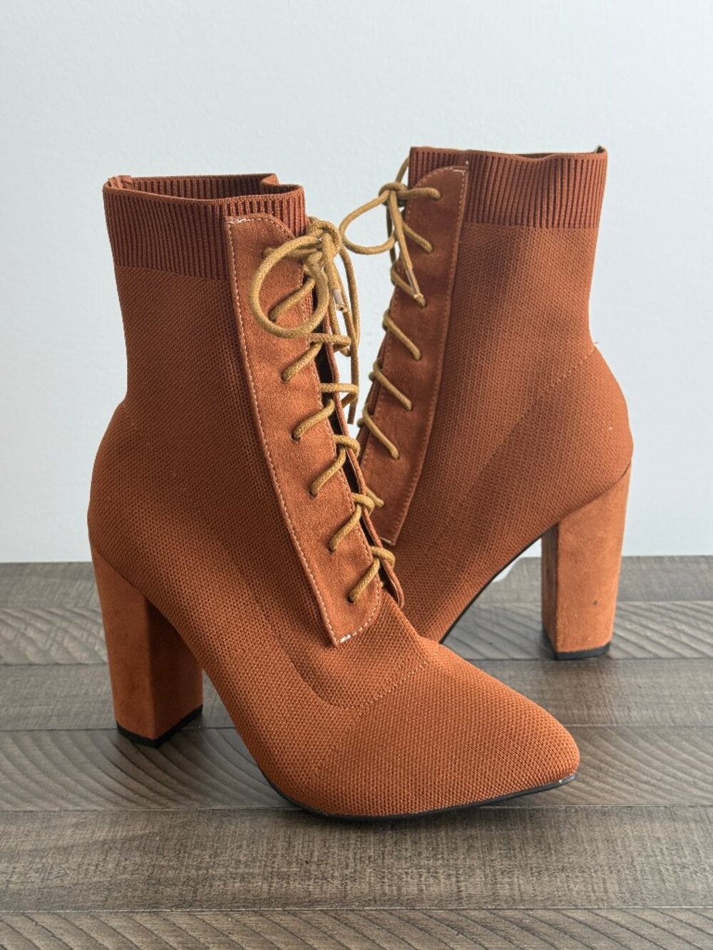 Cuccoo Brown Knit‎ Sock Boots Pointed Toe Stiletto High Heels Booties Size 7